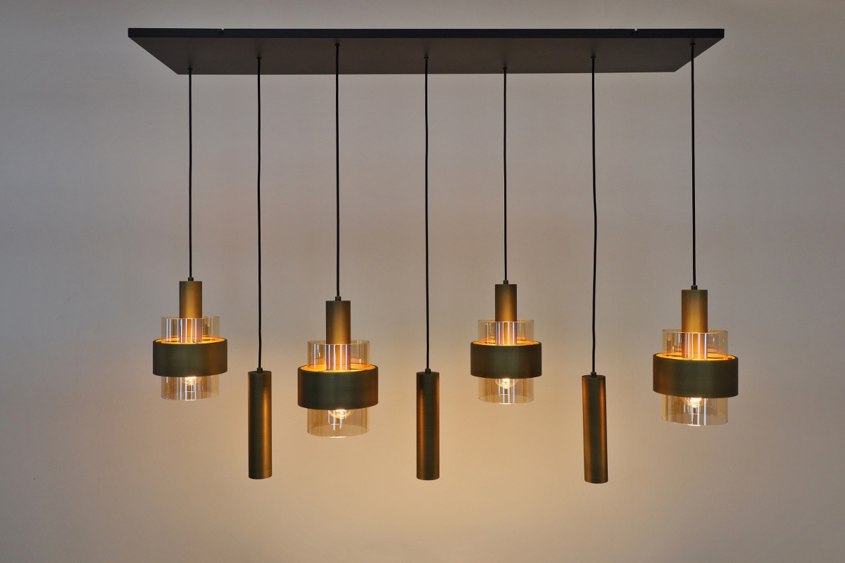 Sfeervolle hanglamp MARRONE 7-lichts recht | Brons / Amber
