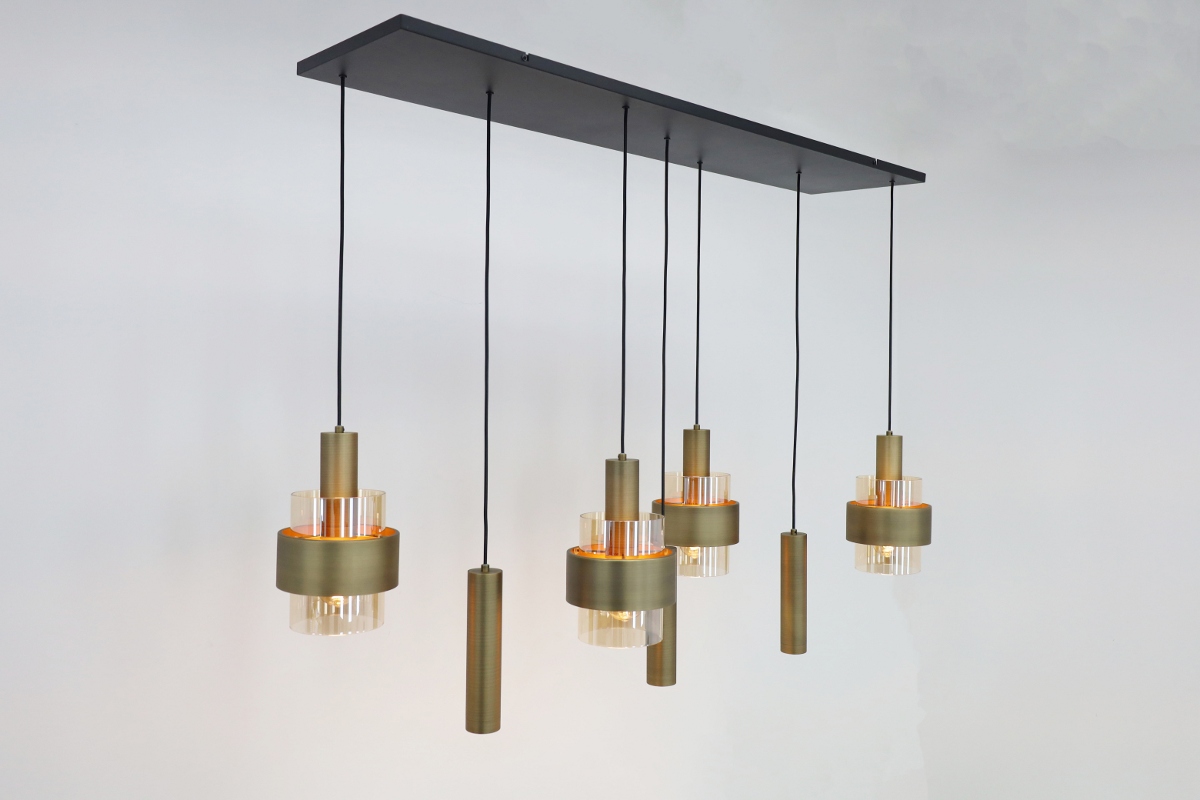 Sfeervolle hanglamp MARRONE 7-lichts recht | Brons / Amber