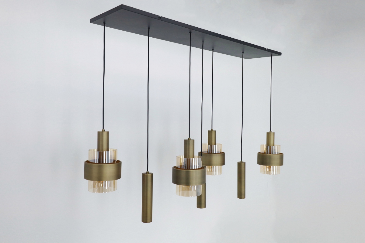 Sfeervolle hanglamp MARRONE 7-lichts recht | Brons / Amber
