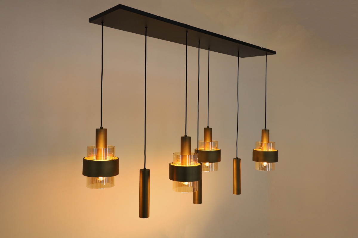 Sfeervolle hanglamp MARRONE 7-lichts recht | Brons / Amber