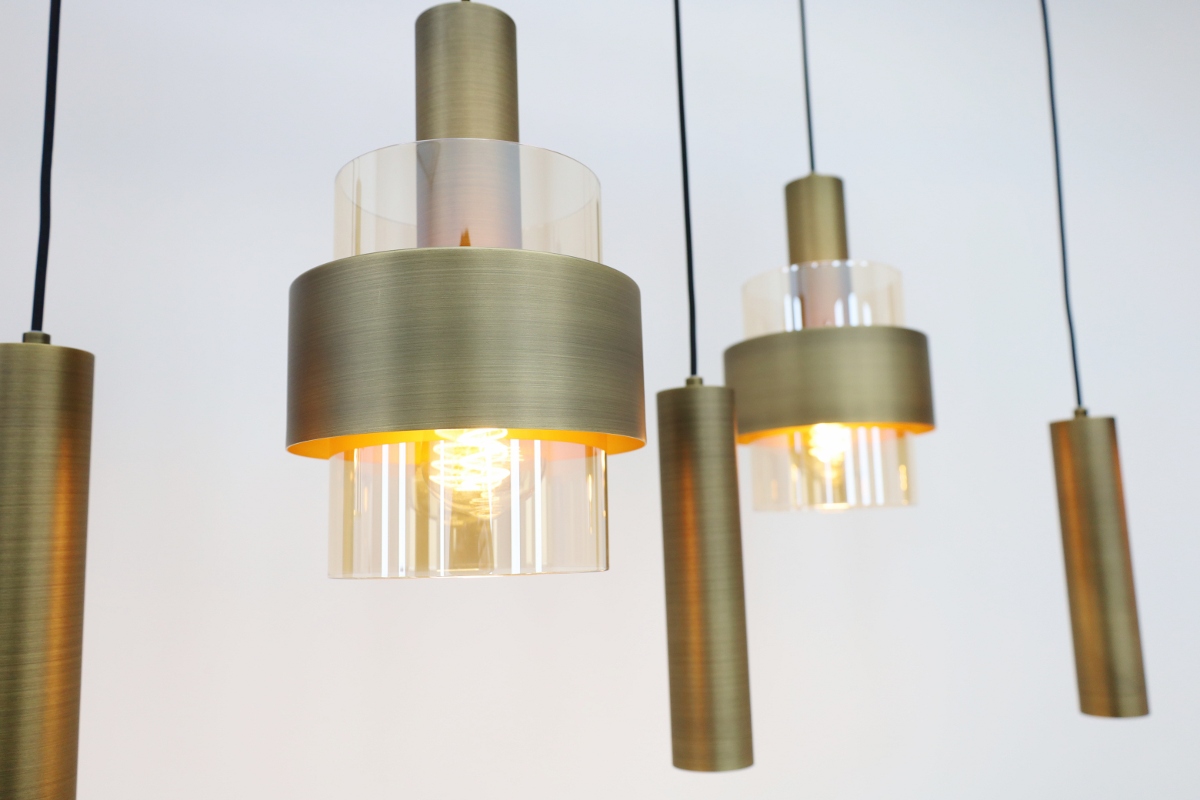 Sfeervolle hanglamp MARRONE 7-lichts recht | Brons / Amber