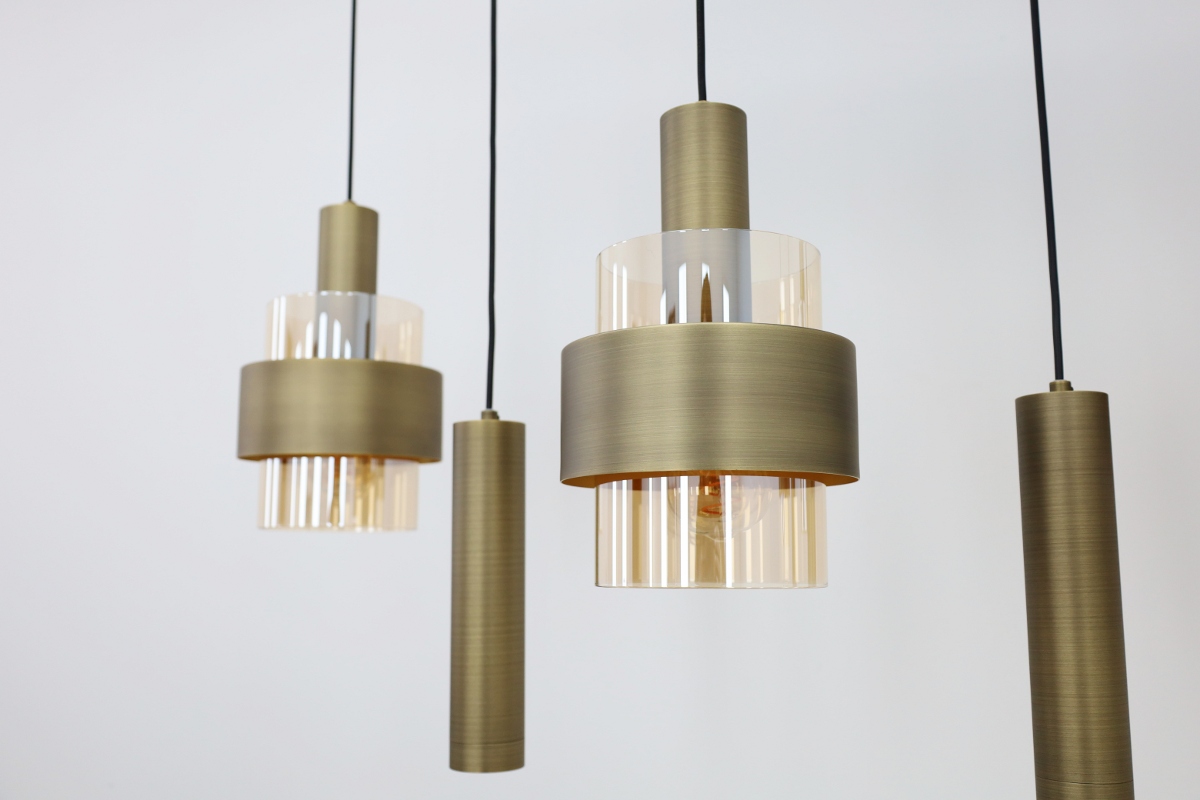 Sfeervolle hanglamp MARRONE 7-lichts recht | Brons / Amber