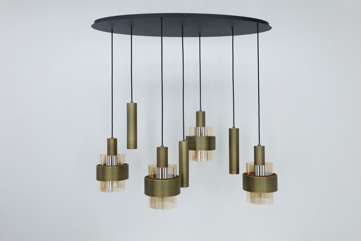 Sfeervolle hanglamp MARRONE 7-lichts ovaal | Brons / Amber
