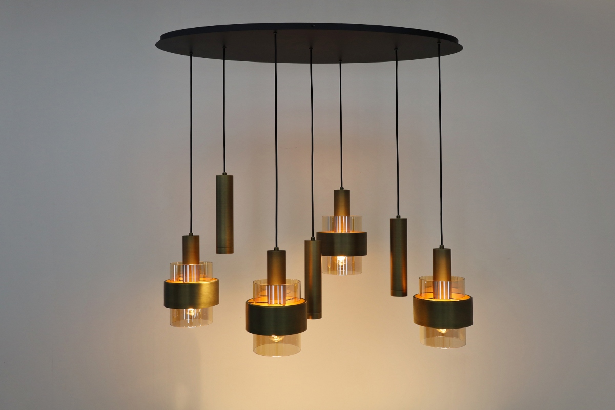 Sfeervolle hanglamp MARRONE 7-lichts ovaal | Brons / Amber