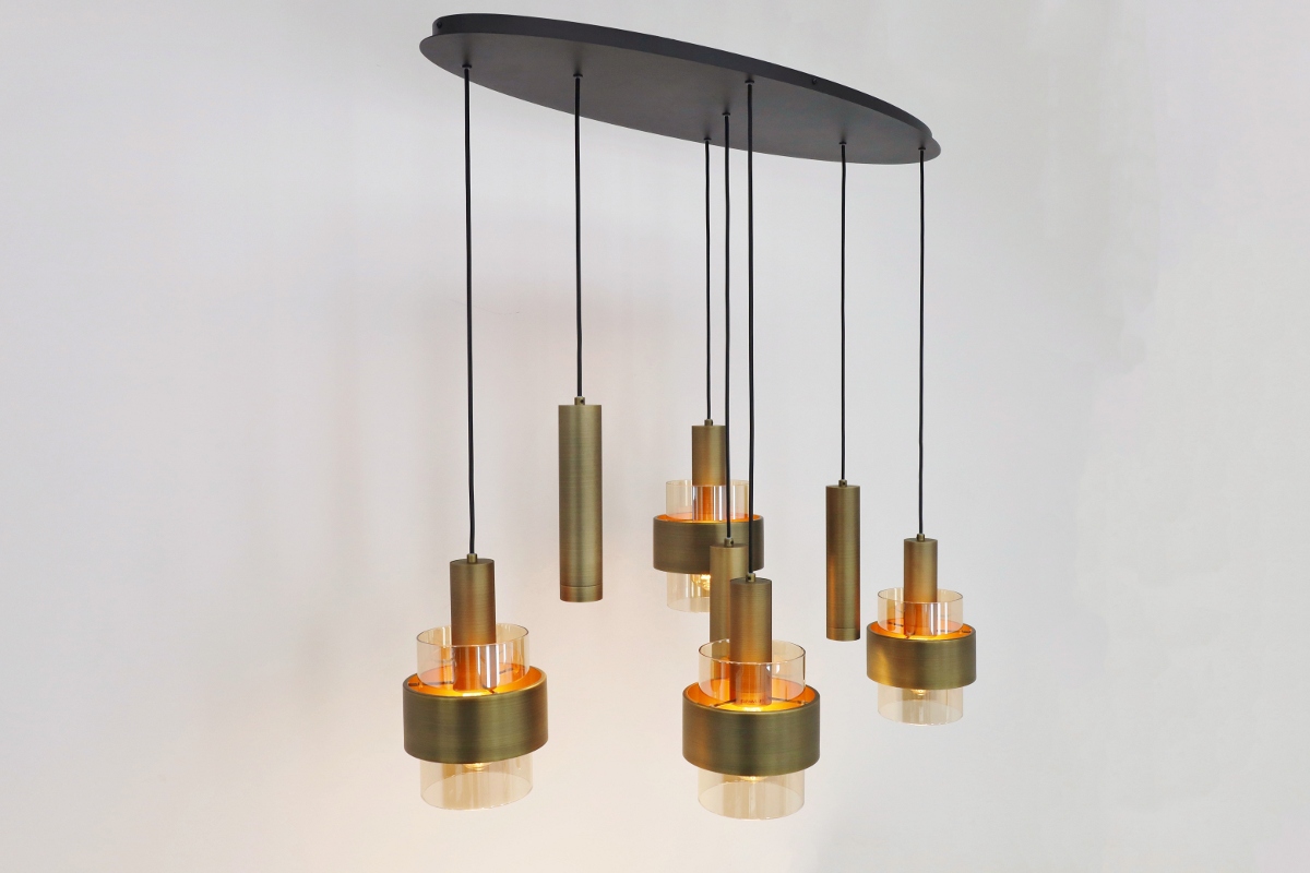 Sfeervolle hanglamp MARRONE 7-lichts ovaal | Brons / Amber