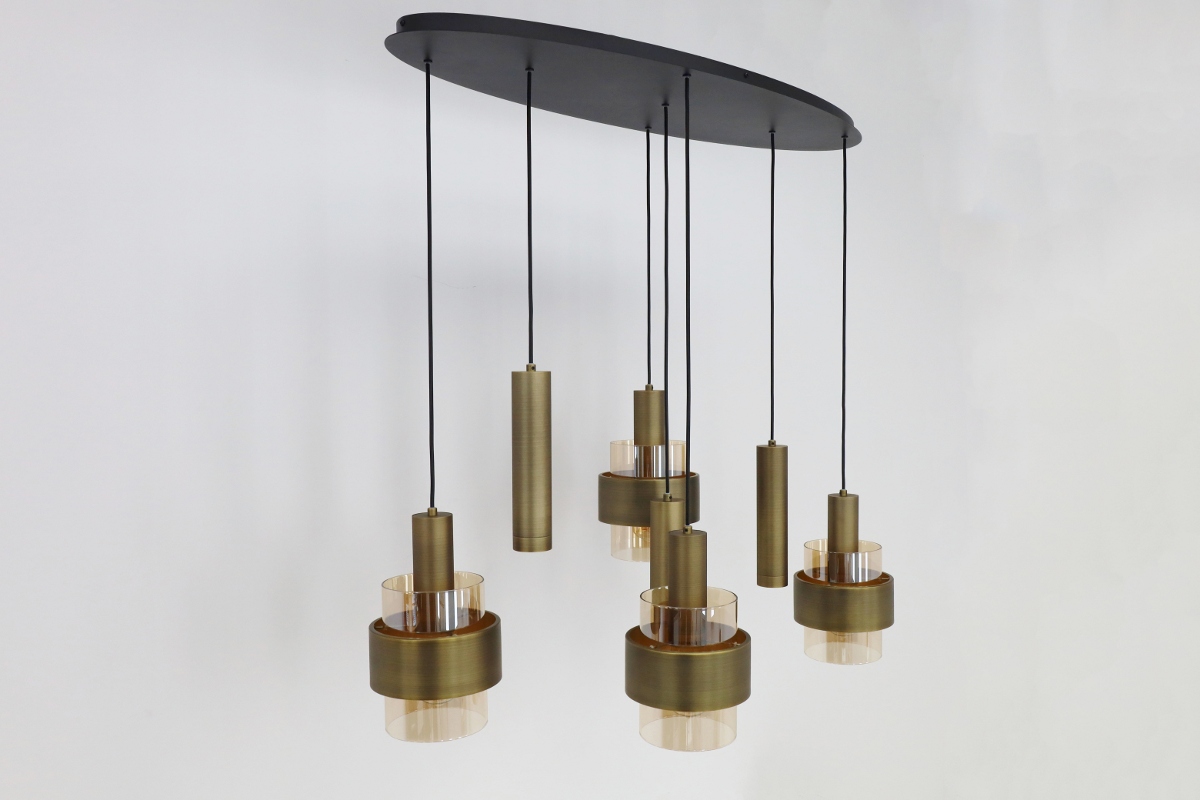 Sfeervolle hanglamp MARRONE 7-lichts ovaal | Brons / Amber
