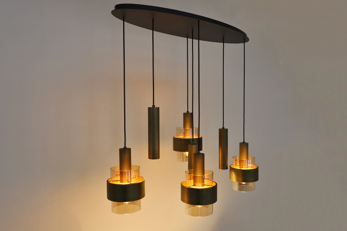 Sfeervolle hanglamp MARRONE 7-lichts ovaal | Brons / Amber