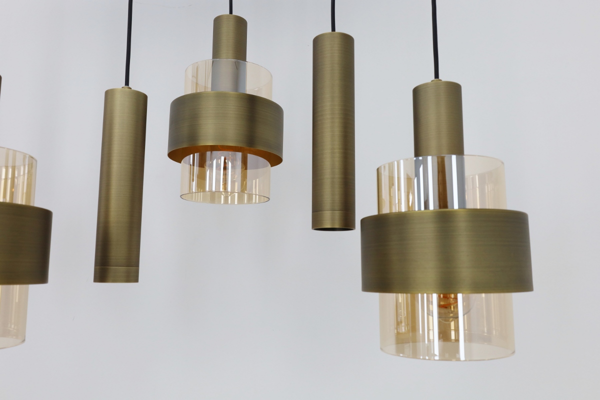 Sfeervolle hanglamp MARRONE 7-lichts ovaal | Brons / Amber