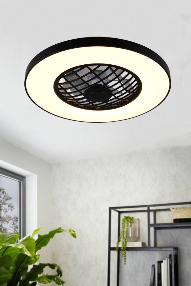 Plafondventilator MOSVIK zwart Ø 59 cm met lamp en speaker | 3 snelheden