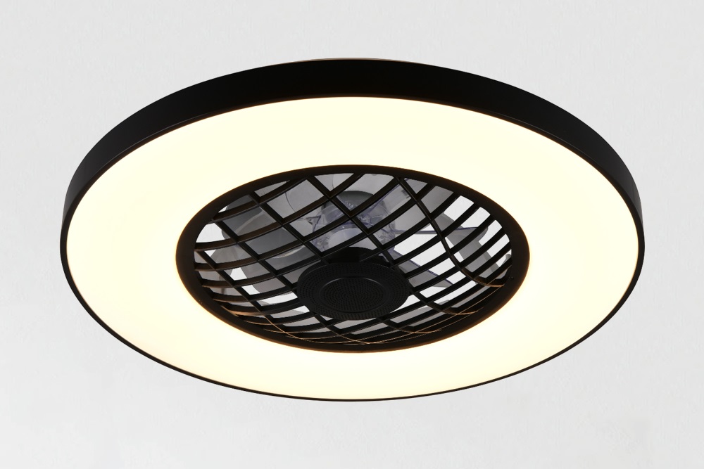 Plafondventilator MOSVIK zwart Ø 59 cm met lamp en speaker | 3 snelheden