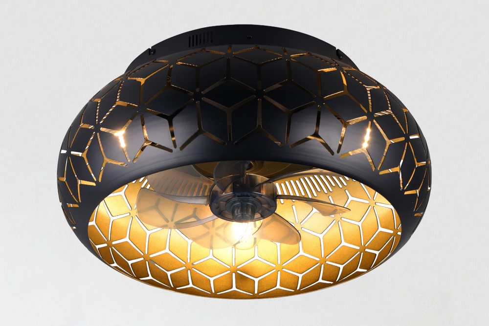 Plafondventilator RINDAL Ø 50 cm Zwart / Goud met lamp | 3 snelheden
