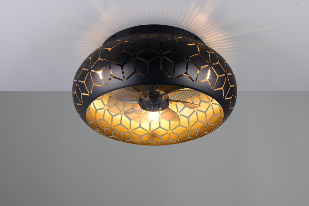 Plafondventilator RINDAL Ø 50 cm Zwart / Goud met lamp | 3 snelheden