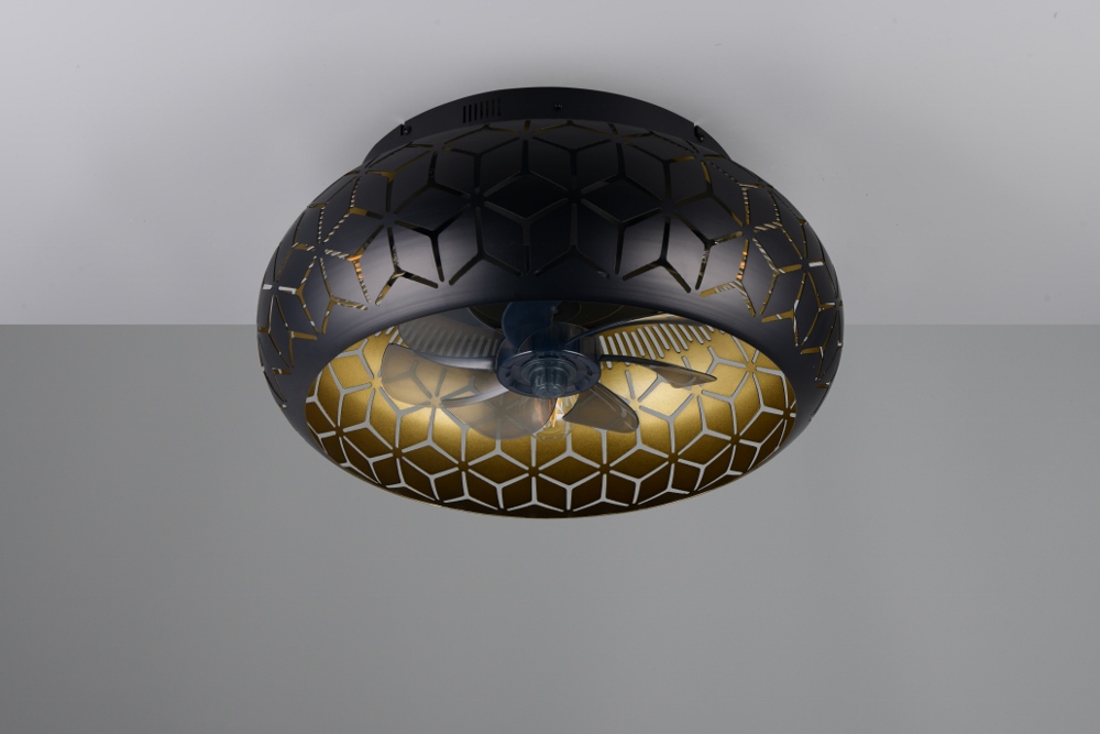 Plafondventilator RINDAL Ø 50 cm Zwart / Goud met lamp | 3 snelheden