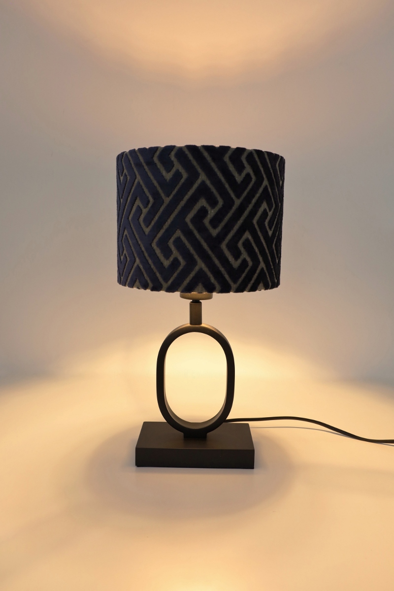 Ovale tafellamp VERONA KLEIN inclusief kap | Zwart/ Donkerblauw-Taupe