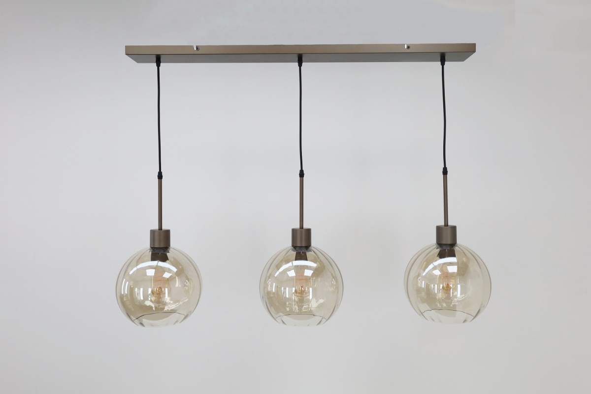 Stijlvolle hanglamp DONATO 3-lichts 100 cm | Mokka / Amber