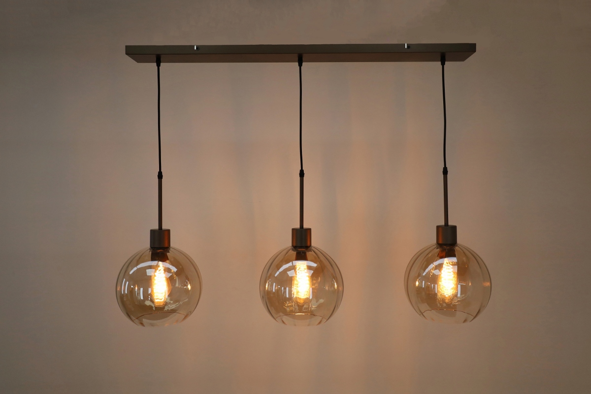 Stijlvolle hanglamp DONATO 3-lichts 100 cm | Mokka / Amber