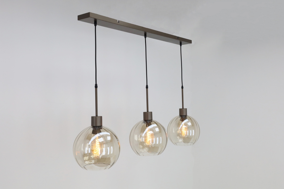Stijlvolle hanglamp DONATO 3-lichts 100 cm | Mokka / Amber