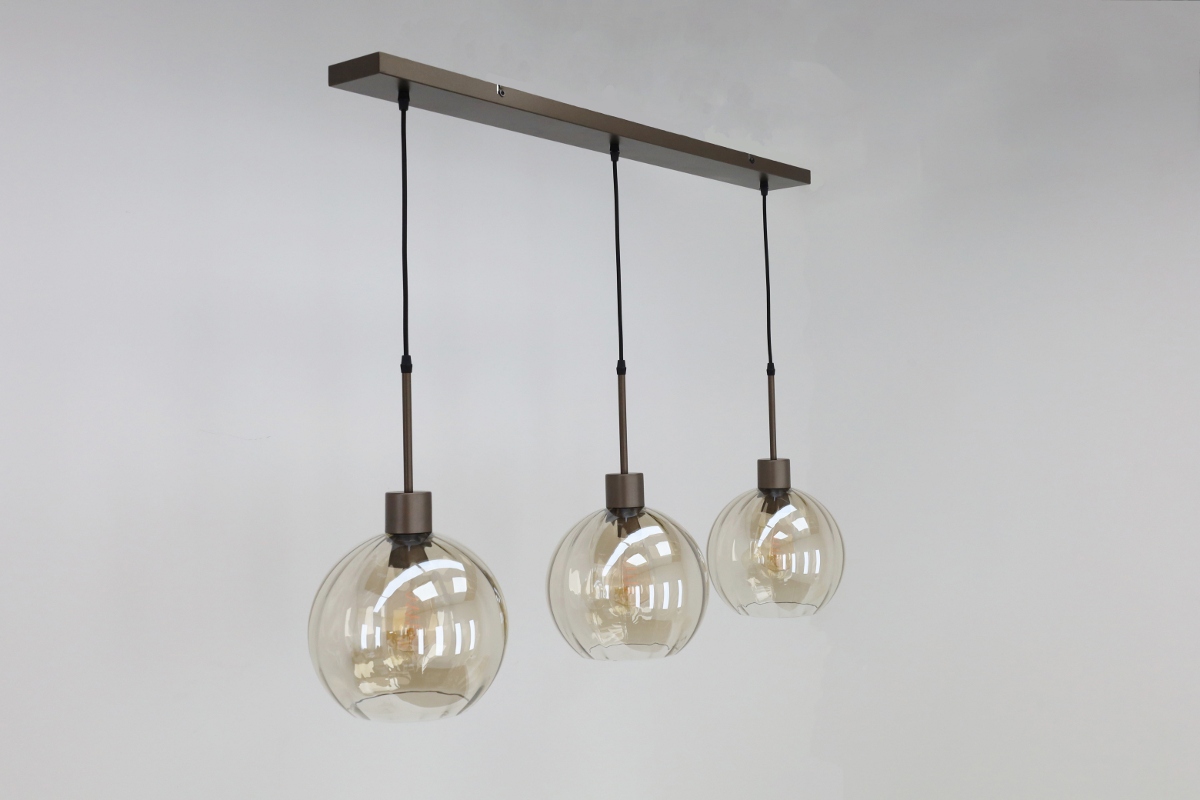 Stijlvolle hanglamp DONATO 3-lichts 100 cm | Mokka / Amber