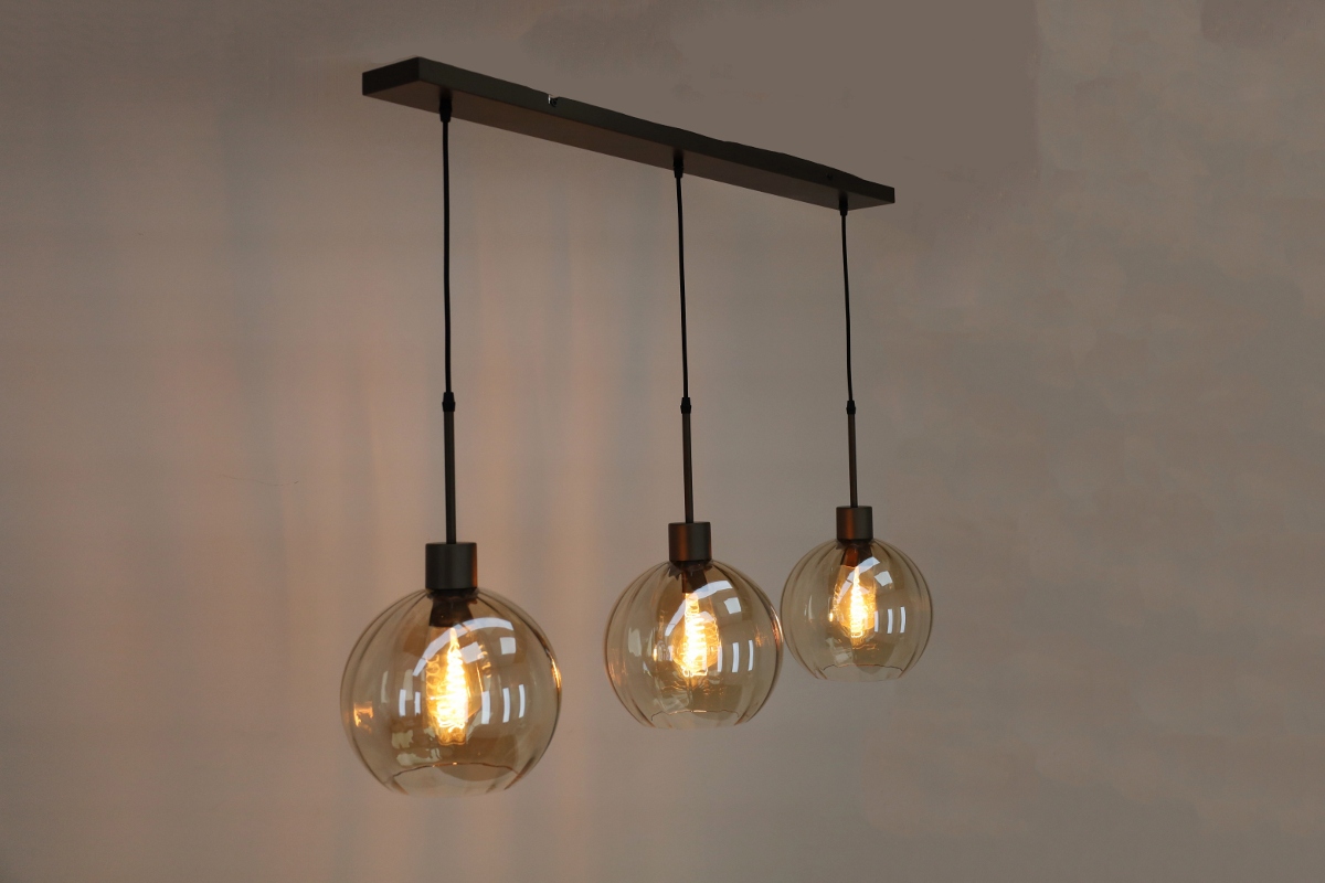 Stijlvolle hanglamp DONATO 3-lichts 100 cm | Mokka / Amber