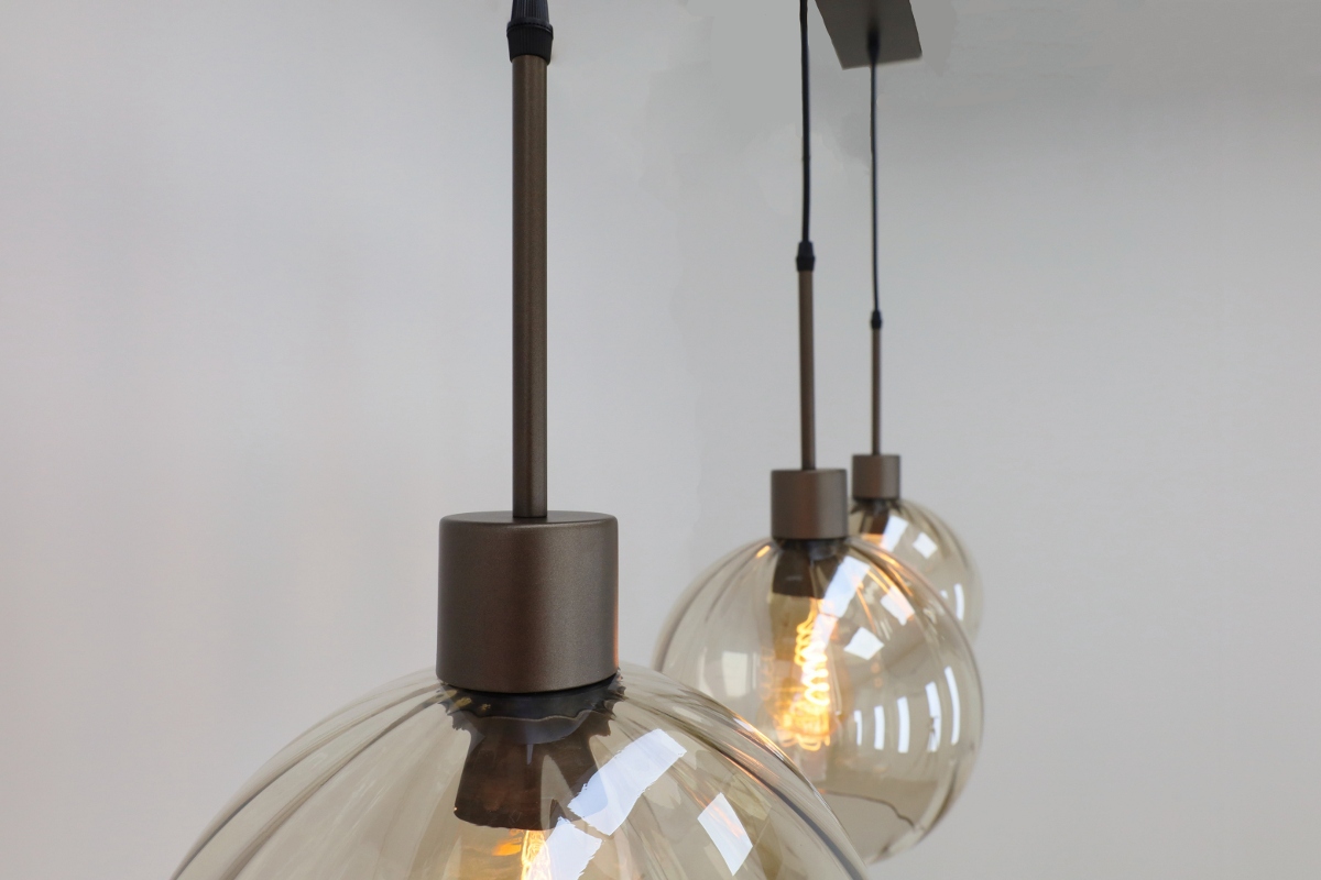 Stijlvolle hanglamp DONATO 3-lichts 100 cm | Mokka / Amber