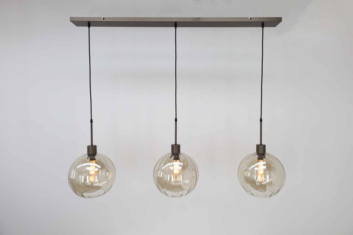 Stijlvolle hanglamp DONATO 3-lichts 130 cm | Mokka / Amber