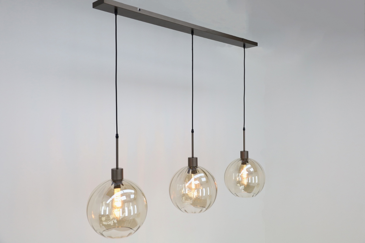 Stijlvolle hanglamp DONATO 3-lichts 130 cm | Mokka / Amber