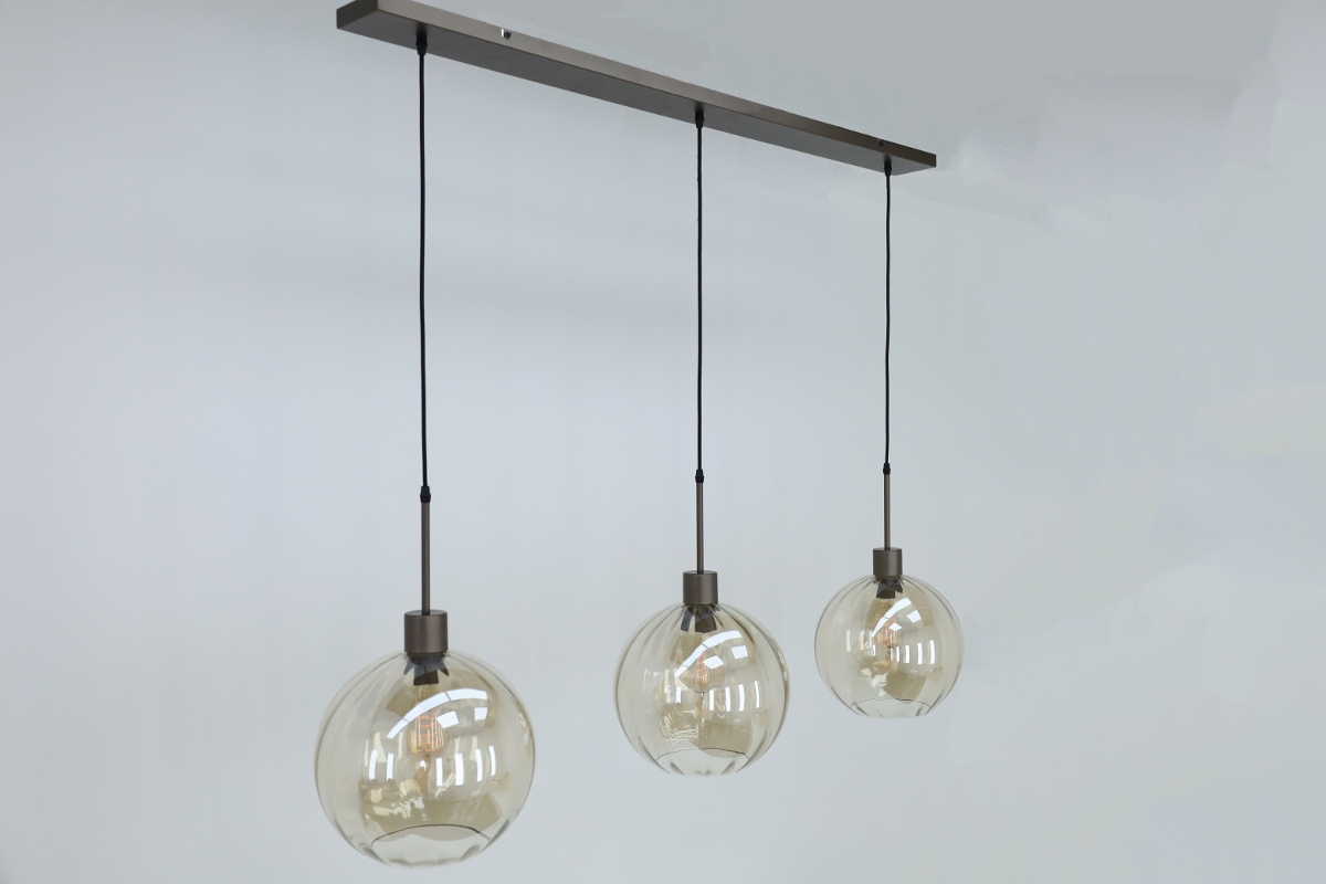 Stijlvolle hanglamp DONATO 3-lichts 130 cm | Mokka / Amber