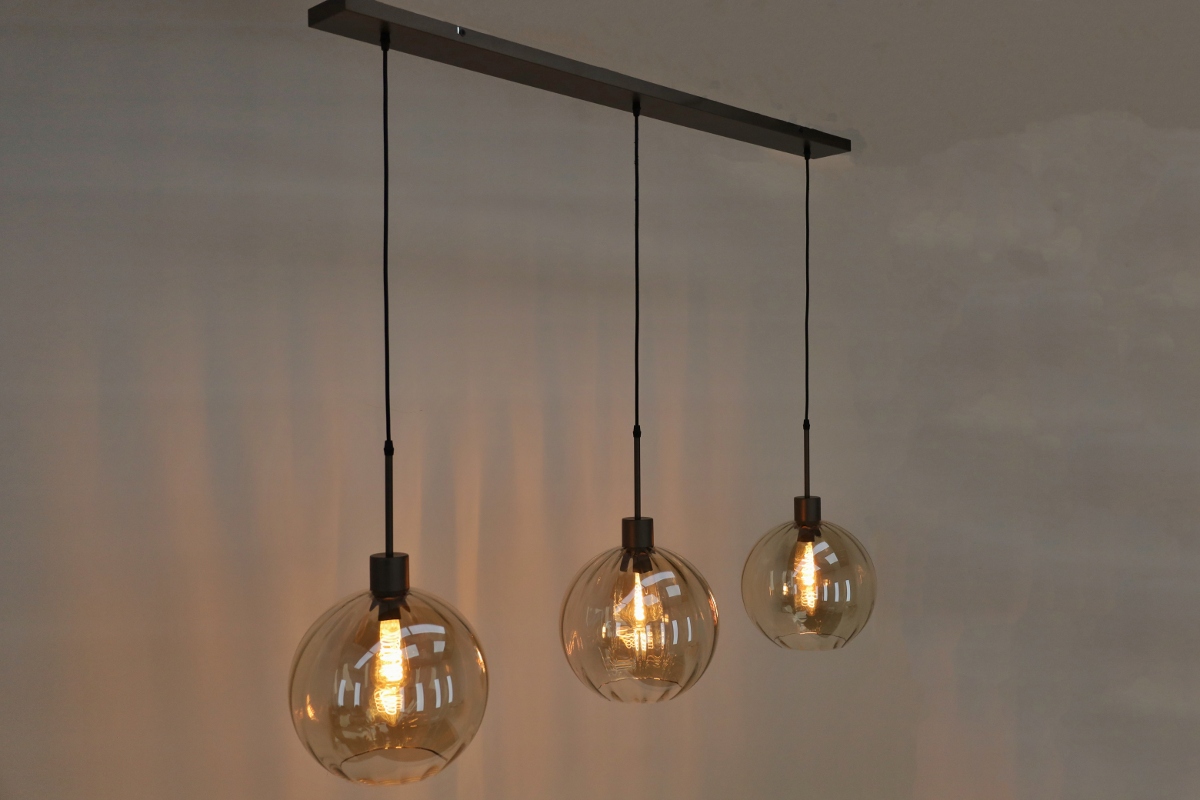 Stijlvolle hanglamp DONATO 3-lichts 130 cm | Mokka / Amber