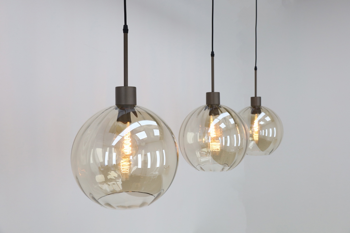 Stijlvolle hanglamp DONATO 3-lichts 130 cm | Mokka / Amber