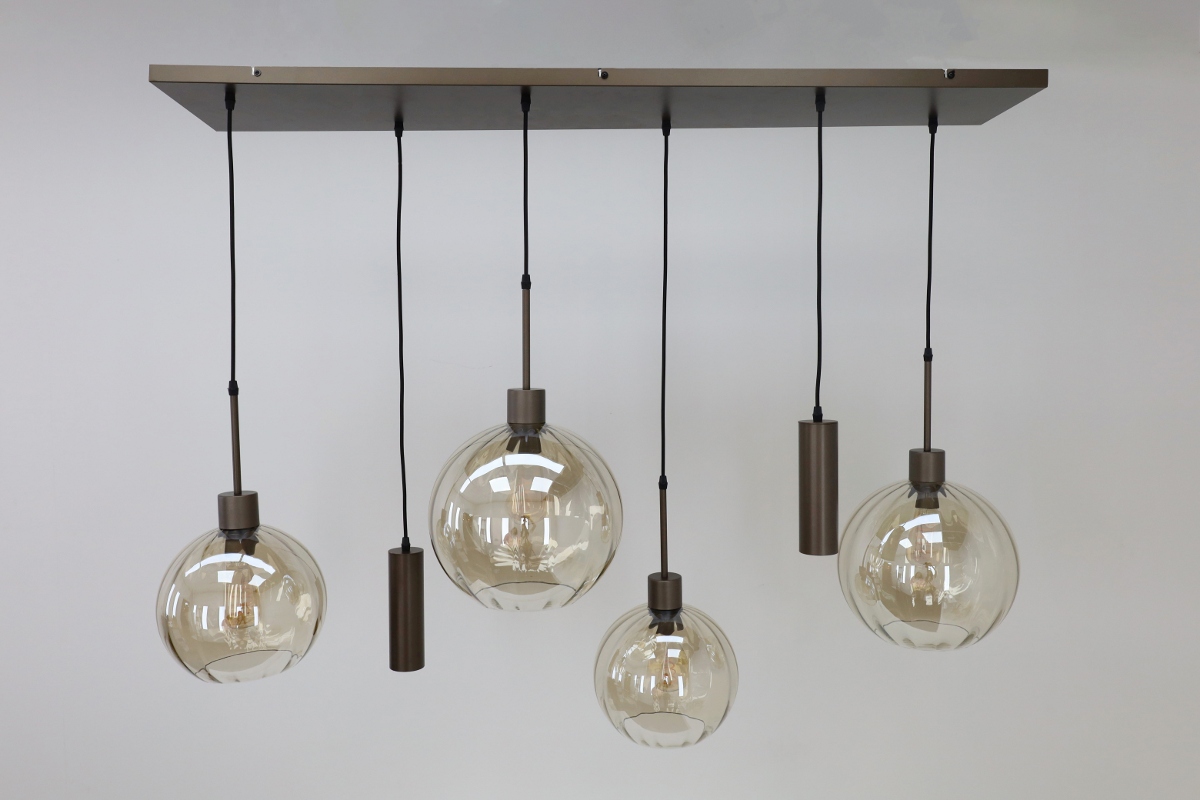 Stijlvolle hanglamp DONATO 6-lichts | Mokka / Amber