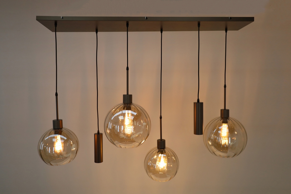 Stijlvolle hanglamp DONATO 6-lichts | Mokka / Amber