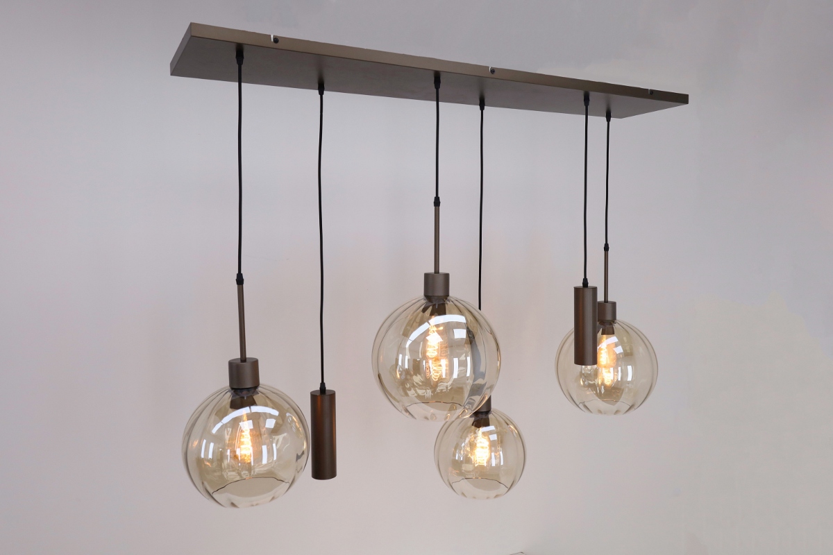 Stijlvolle hanglamp DONATO 6-lichts | Mokka / Amber