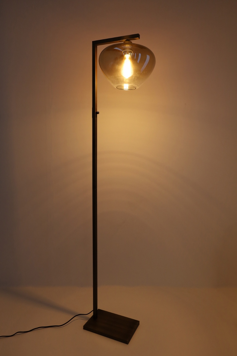 Strakke vloerlamp STANG inclusief glas GENUA | Brons / Amber