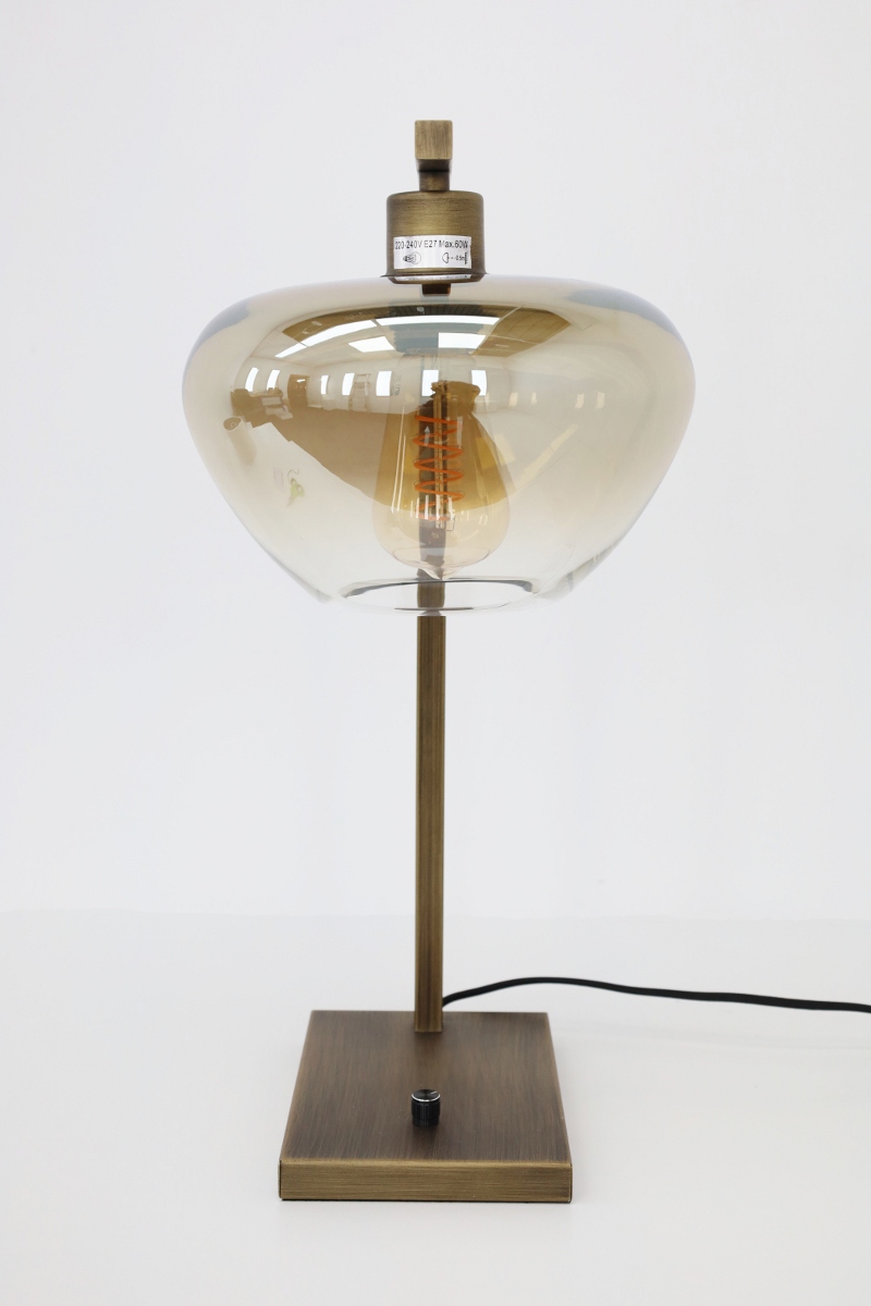 Strakke tafellamp STANG inclusief glas GENUA | Brons / Amber