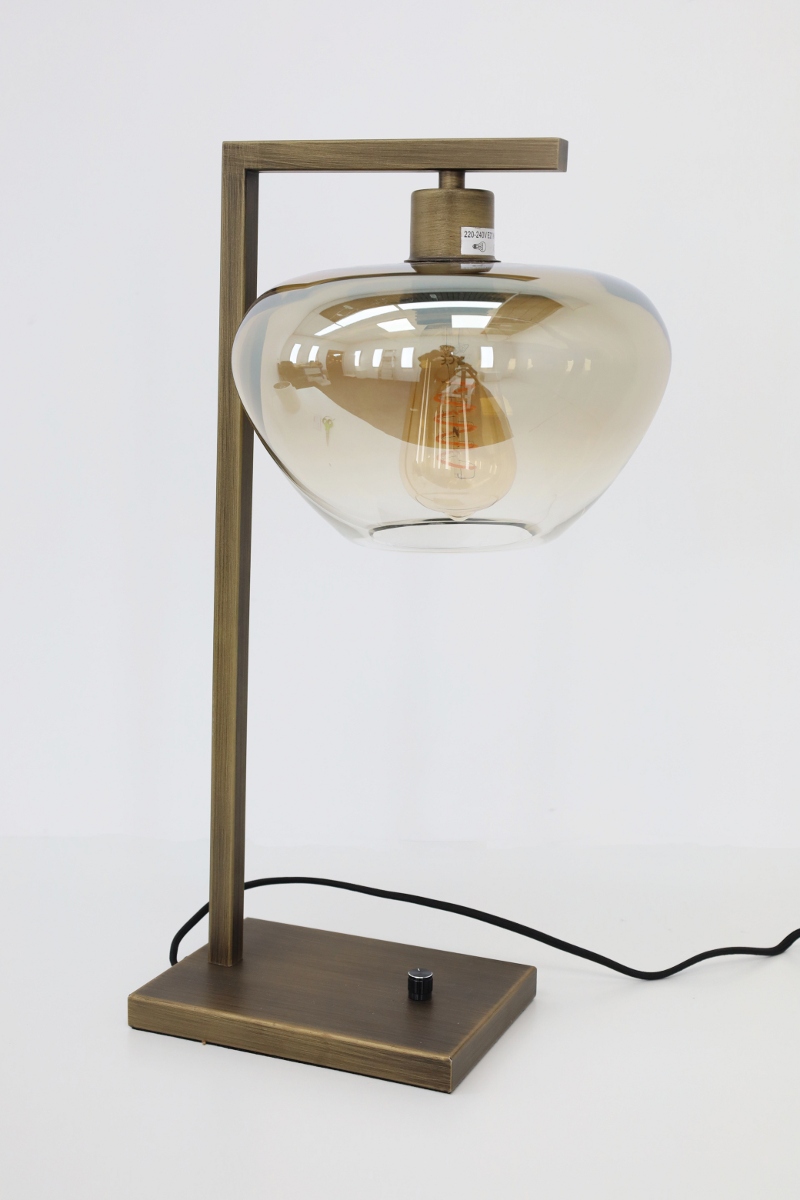 Strakke tafellamp STANG inclusief glas GENUA | Brons / Amber