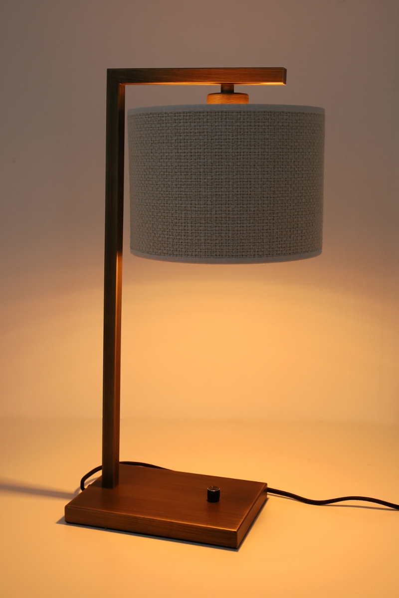 Strakke tafellamp STANG inclusief kap SAVERNA | Brons / Wit