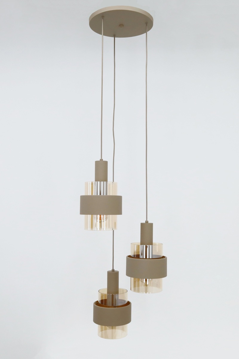 Sfeervolle hanglamp MARRONE 3-lichts rond | Zand / Amber