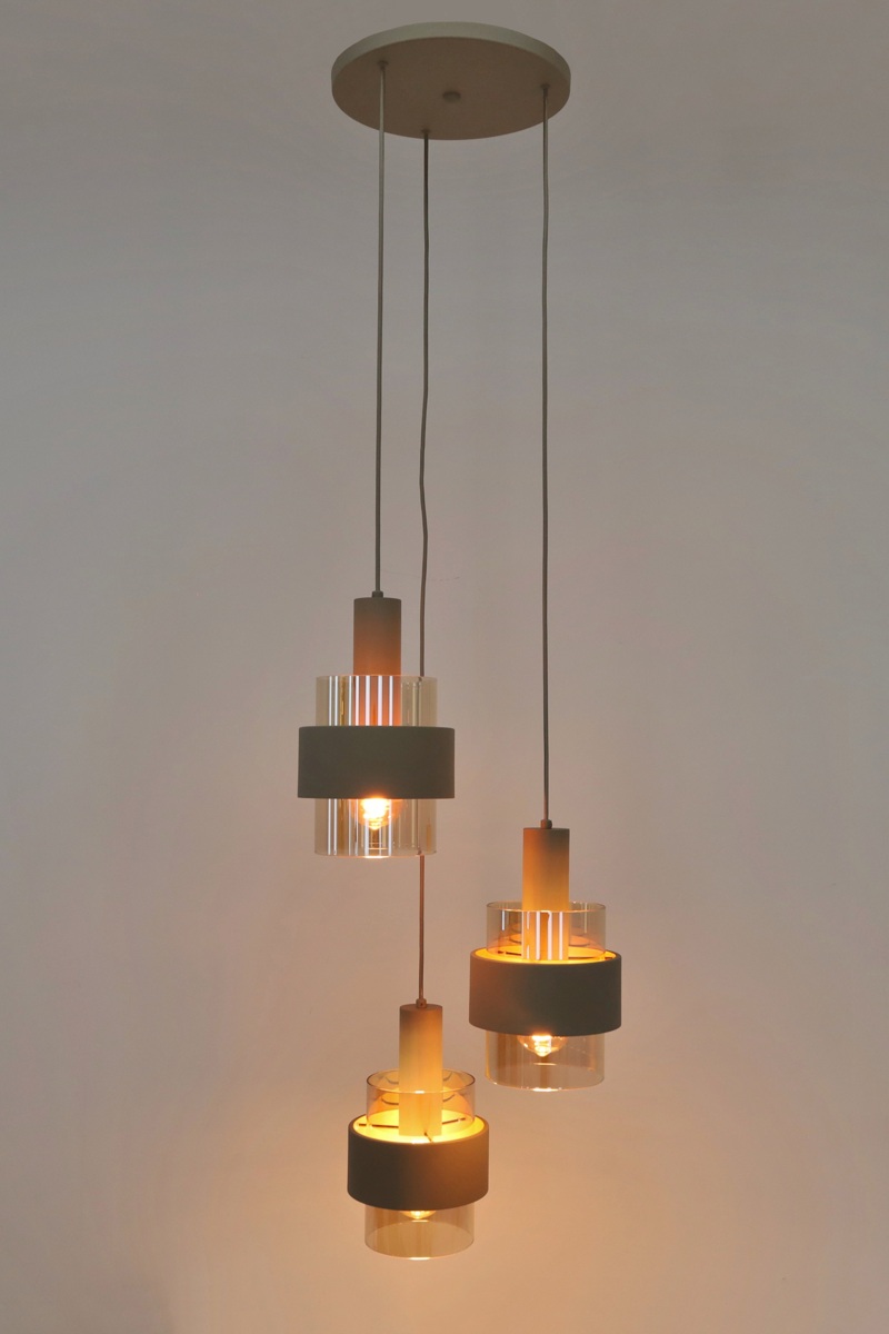 Sfeervolle hanglamp MARRONE 3-lichts rond | Zand / Amber