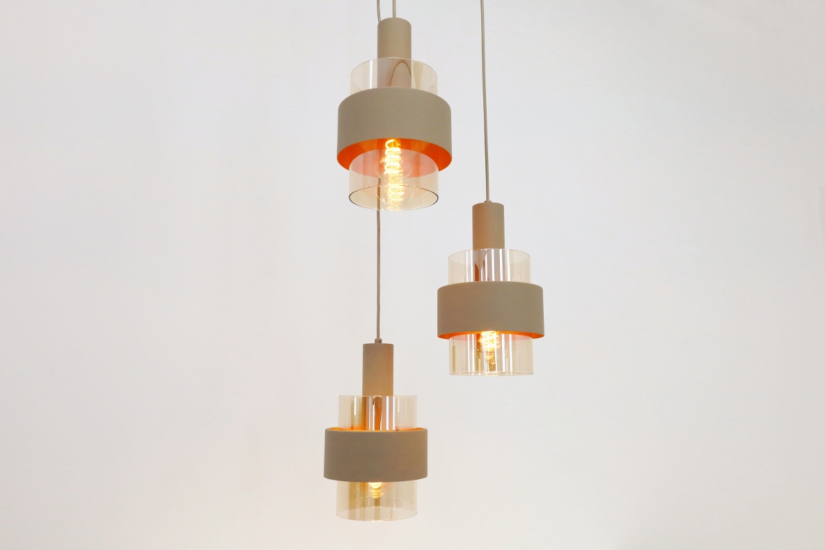 Sfeervolle hanglamp MARRONE 3-lichts rond | Zand / Amber
