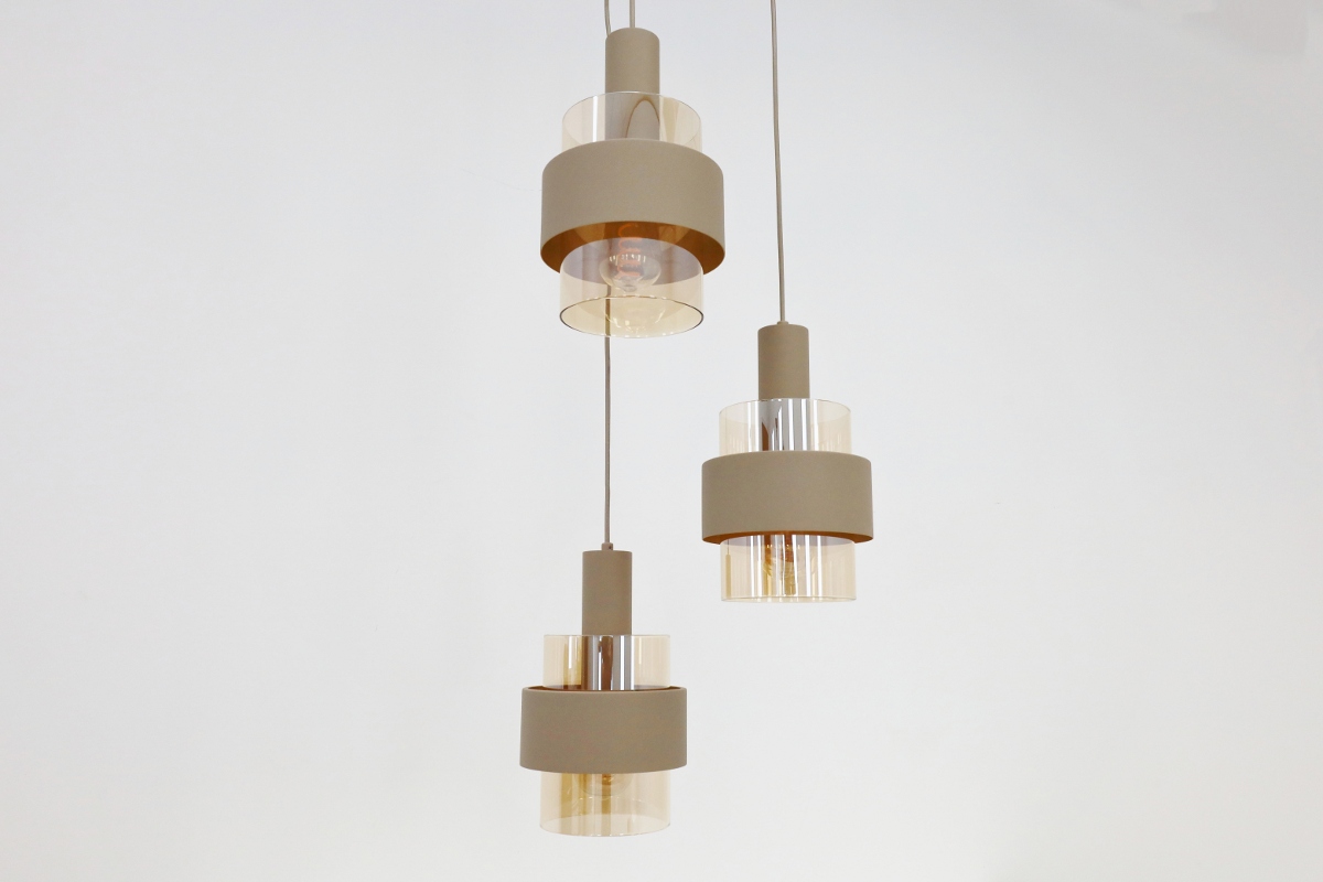 Sfeervolle hanglamp MARRONE 3-lichts rond | Zand / Amber