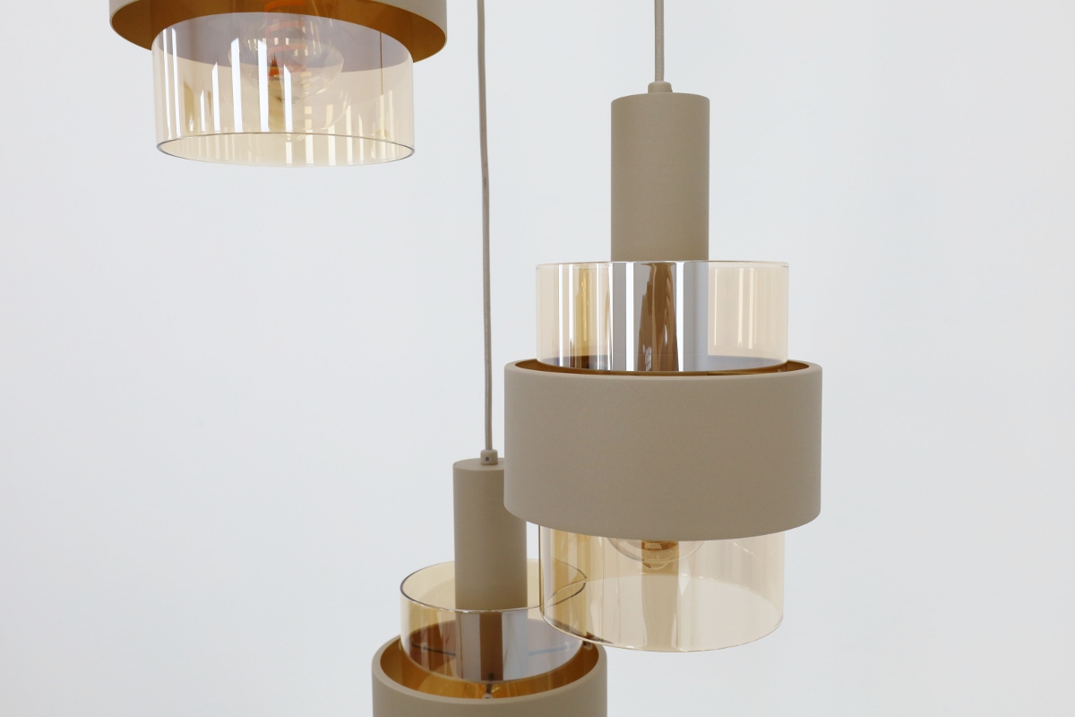 Sfeervolle hanglamp MARRONE 3-lichts rond | Zand / Amber