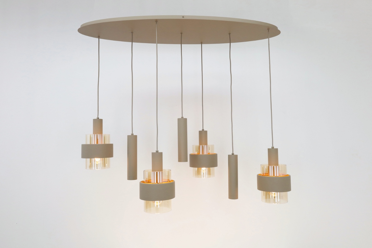 Sfeervolle hanglamp MARRONE 7-lichts ovaal | Zand / Amber