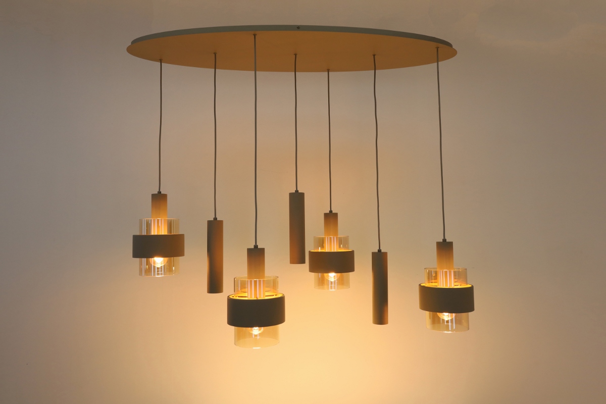 Sfeervolle hanglamp MARRONE 7-lichts ovaal | Zand / Amber