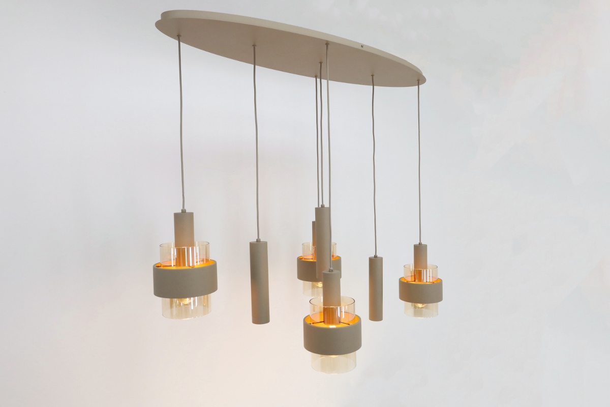 Sfeervolle hanglamp MARRONE 7-lichts ovaal | Zand / Amber