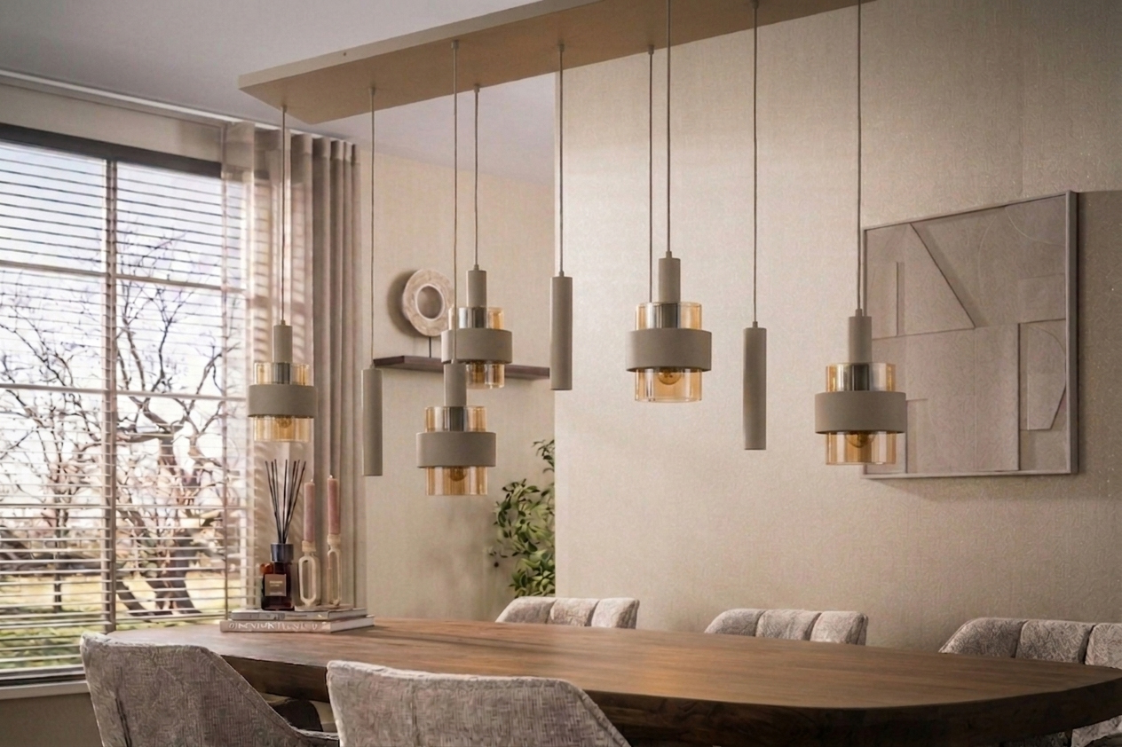 Sfeervolle hanglamp MARRONE 7-lichts recht | Zand / Amber