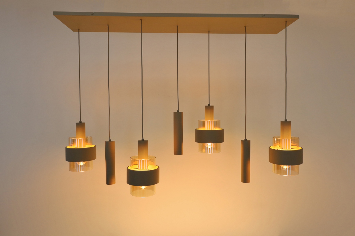 Sfeervolle hanglamp MARRONE 7-lichts recht | Zand / Amber