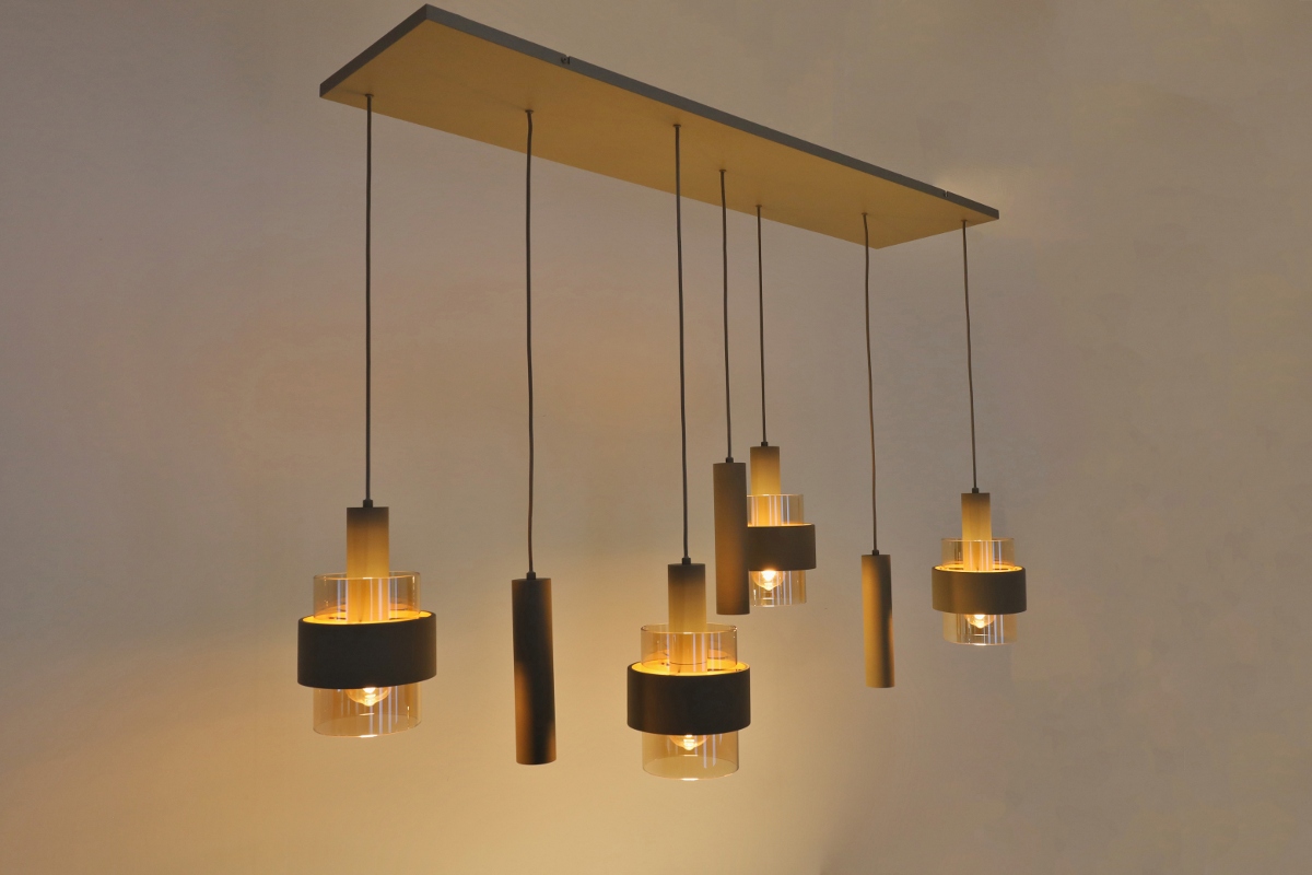 Sfeervolle hanglamp MARRONE 7-lichts recht | Zand / Amber