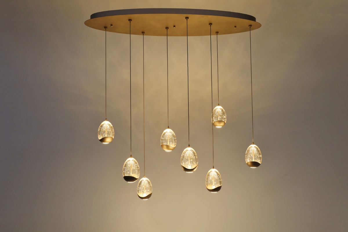 Chique hanglamp EGG GOLD 8-lichts | Champagne