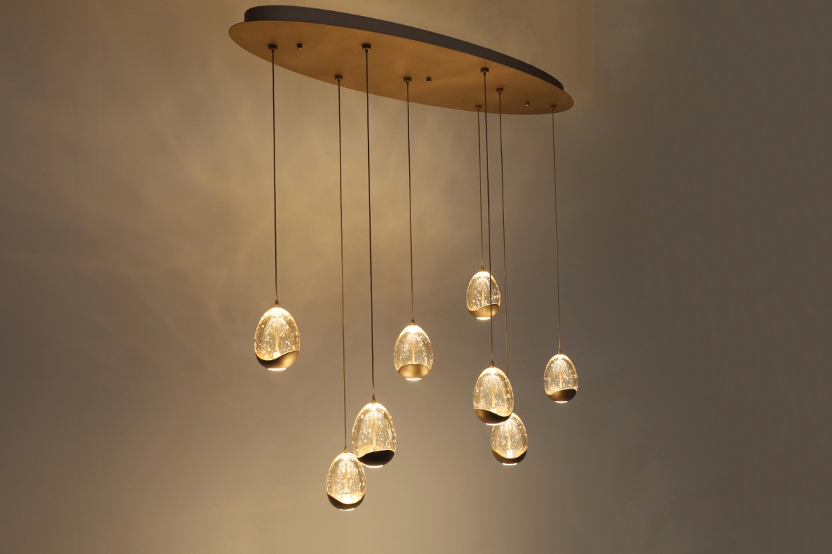 Chique hanglamp EGG GOLD 8-lichts | Champagne