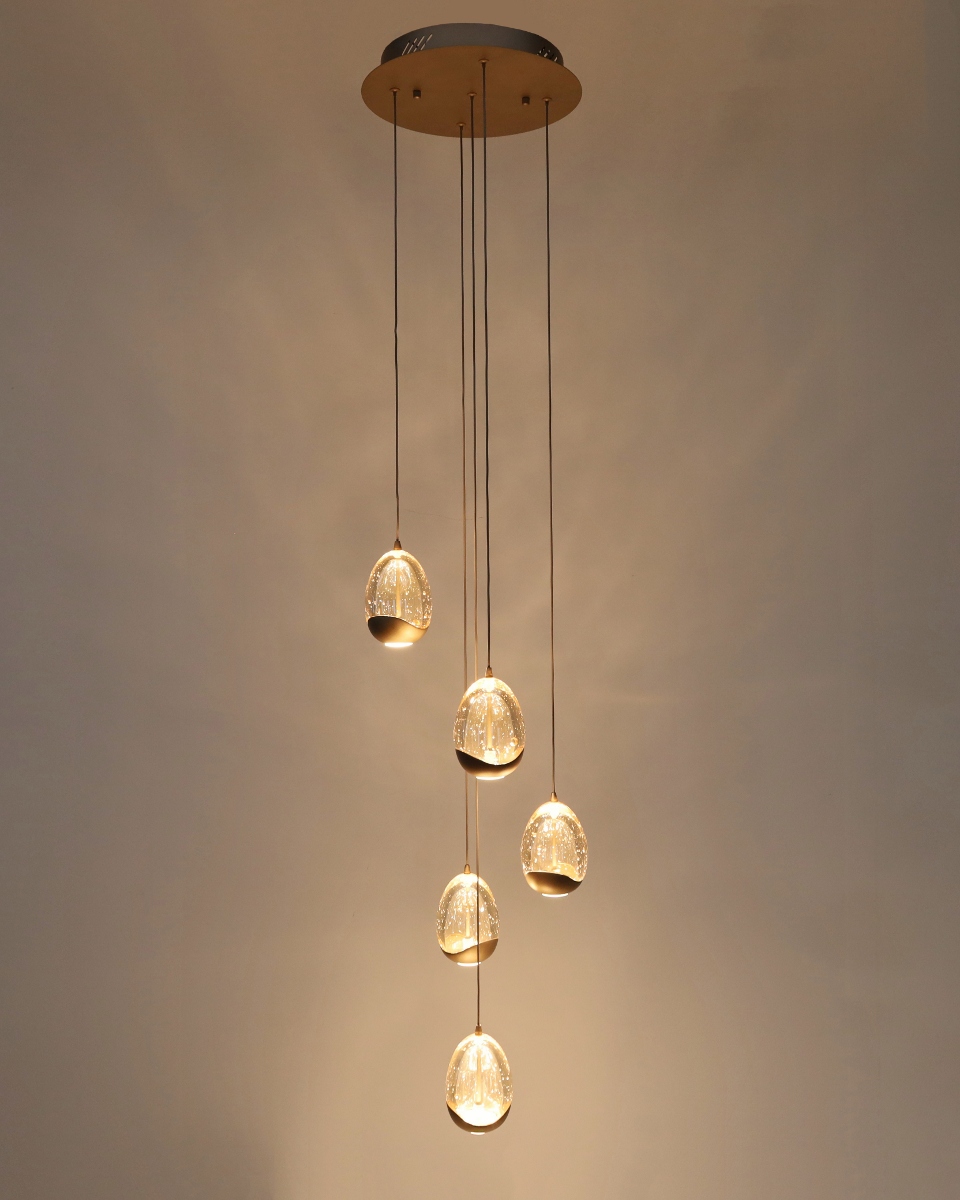 Chique hanglamp EGG GOLD 5-lichts | Champagne